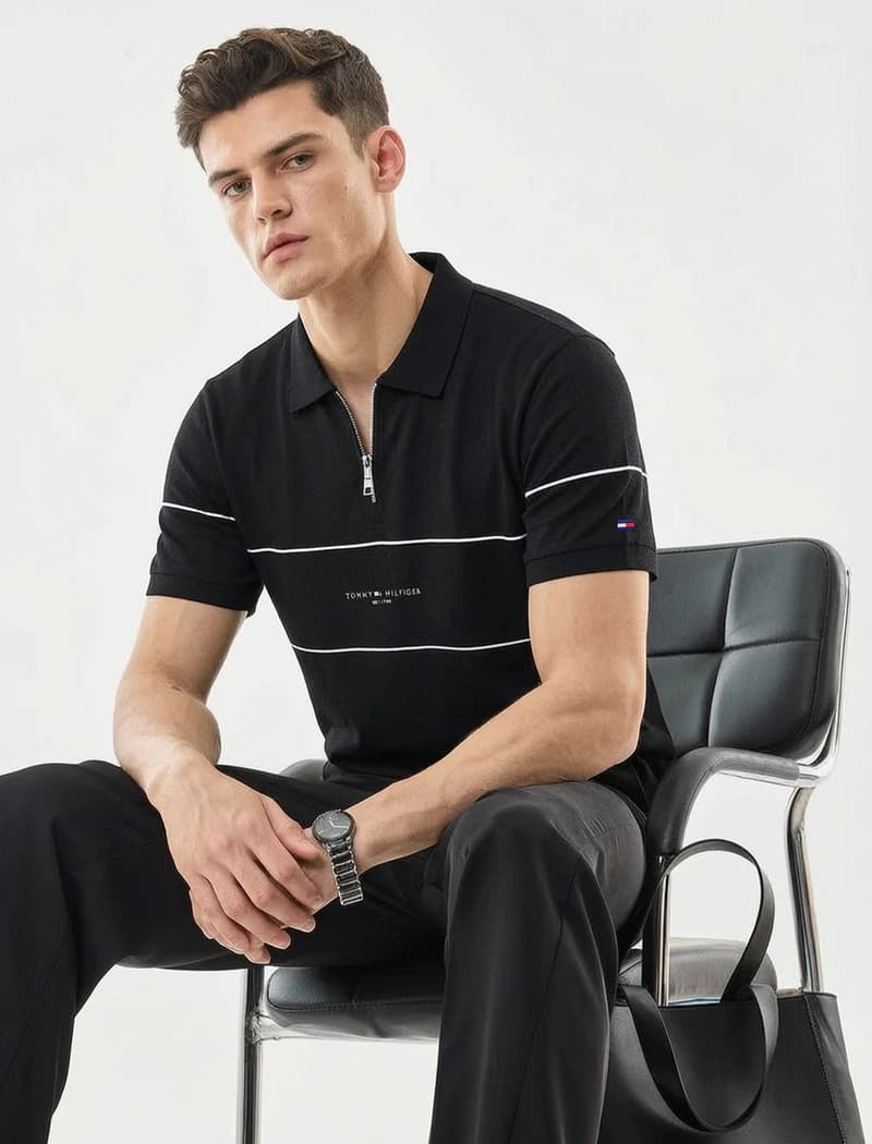 TX43 Black T O M M Y Polo Shirt
