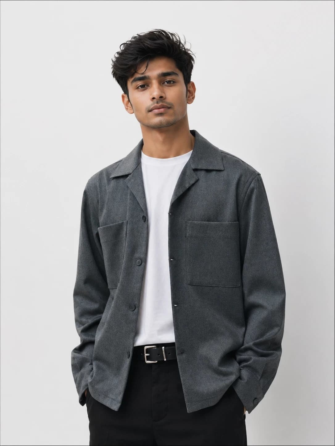 Sht73 Fluid overshirt with pockets
